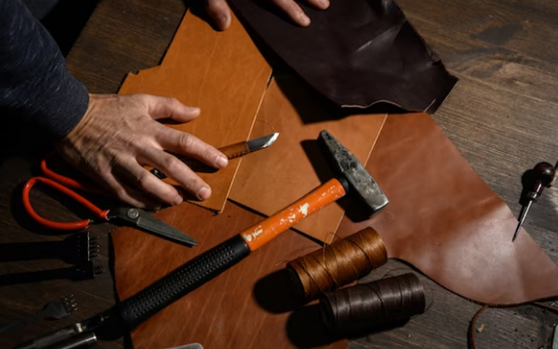 cutting the leather