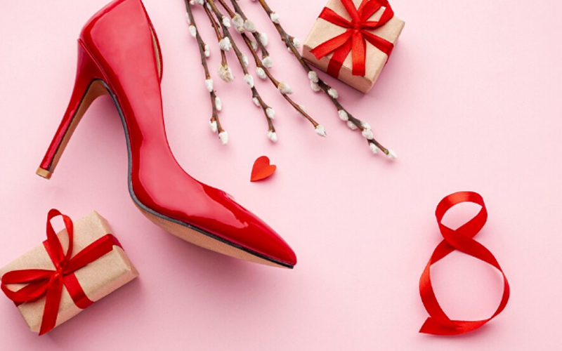 a pair of red-bottomed heels