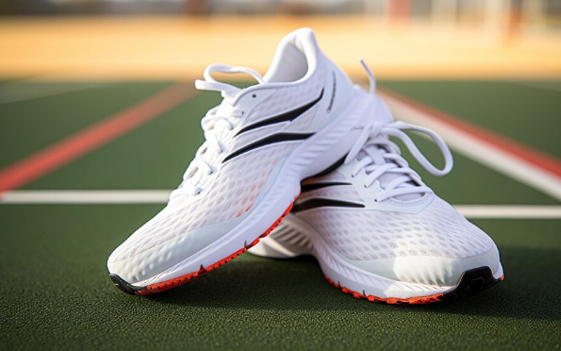 a pair of white running shoes