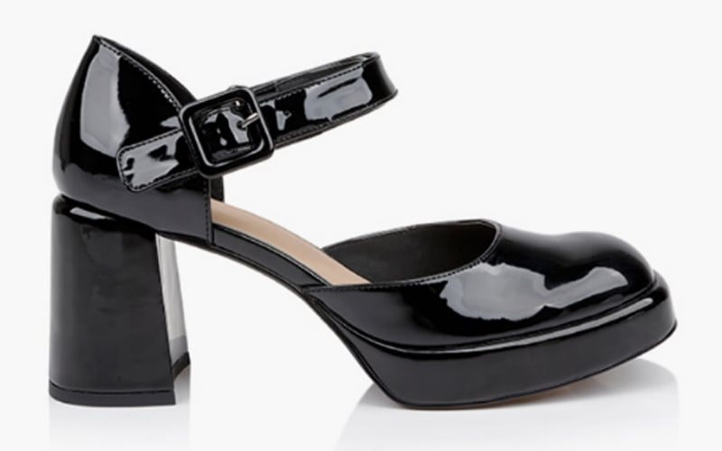 Chunky Heel Squared Toe Patent Sandal