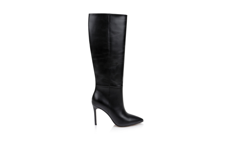 Black High Shine Cow Leather Long Boot