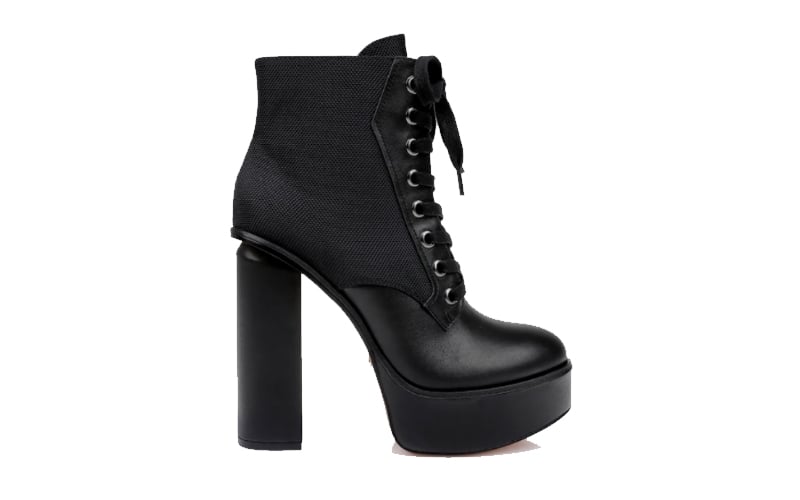 Black Cow Leather & Fabric Block Heel Boot