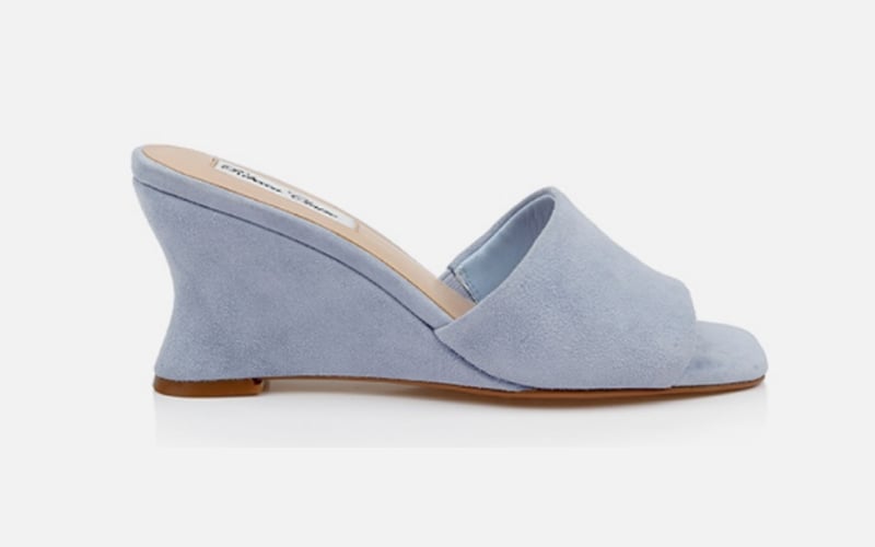 Light Blue Kid Suede Wedge Sandal