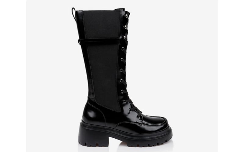 Black Synthetic Leather Tall Elastic Boots
