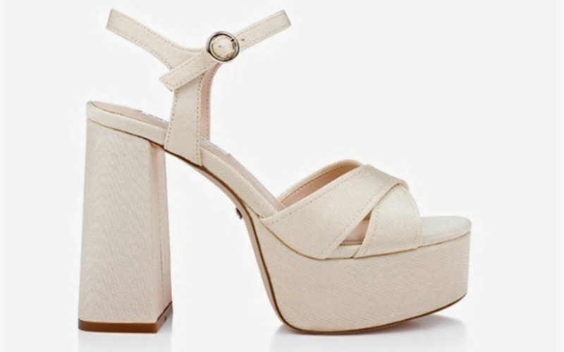 Grimmy Cream Fabric Block Heel Sandal
