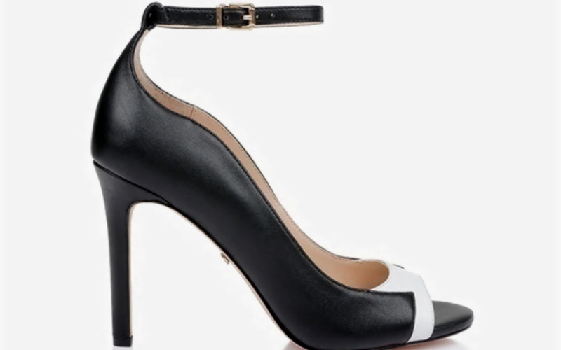 Black & White Kid Leather Stiletto Sandal 